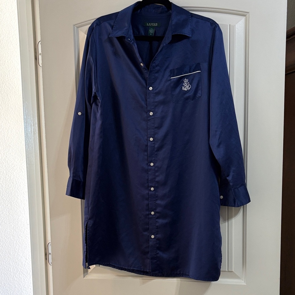Ralph Lauren Navy Longline Sleep Shirt with Crest